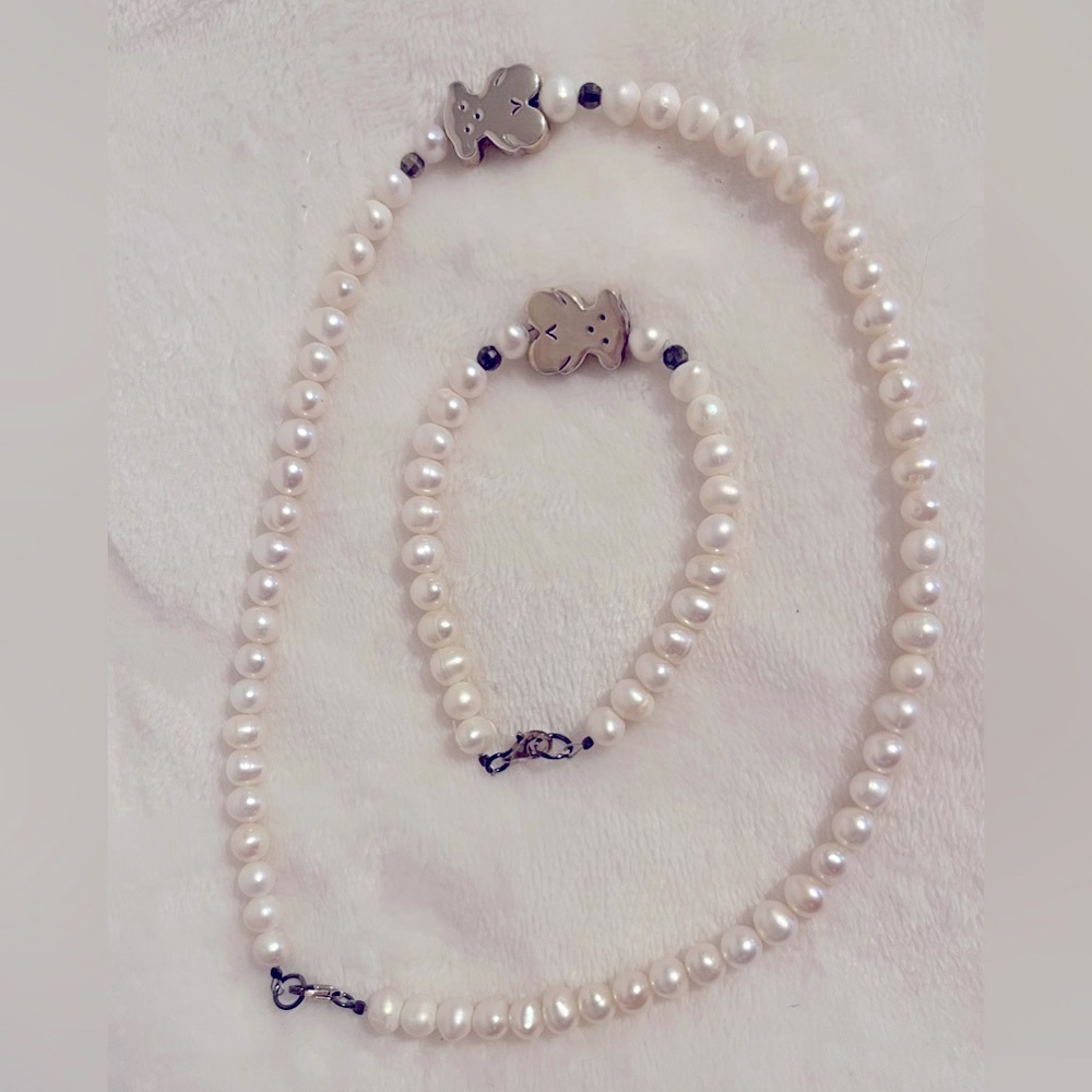 NEW! Tous bracelet & necklace fresh water pearls w/sterling silver bears. 925